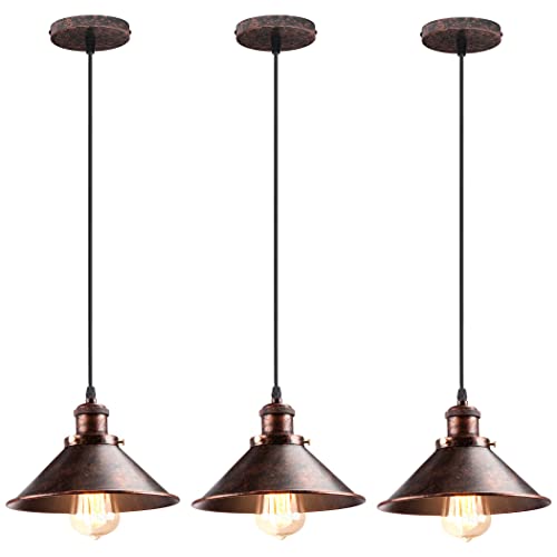 iDEGU 3 Stück Pendelleuchten Retro Industrie Hängelampe Design Edison aus Metall Vintage Deckenleuchte E27 Hängeleuchte für Esszimmer Küche Wohnzimmer (3x Rost) von iDEGU