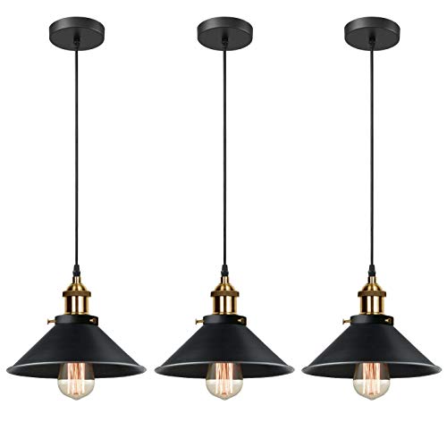 iDEGU 3 Stück Pendelleuchten Retro Industrie Hängelampe Design Edison aus Metall Vintage Deckenleuchte E27 Hängeleuchte für Esszimmer Küche Wohnzimmer (3x Schwarz) von iDEGU