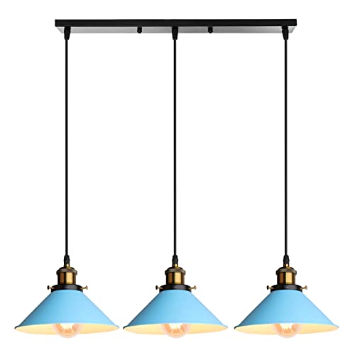 iDEGU 3-flammig Pendelleuchte, Retro Hängelampe Industrie Design Hängeleuchte 22CM Lampenschirm Vintage Lampe E27 Kronleuchter für Küche Esszimmer Café Bar Restaurant (Blau) von iDEGU