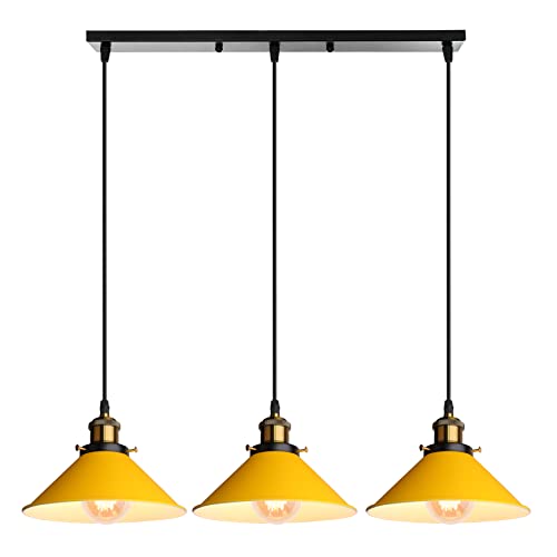 iDEGU 3-flammig Pendelleuchte, Retro Hängelampe Industrie Design Hängeleuchte 22CM Lampenschirm Vintage Lampe E27 Kronleuchter für Küche Esszimmer Café Bar Restaurant (Gelb) von iDEGU