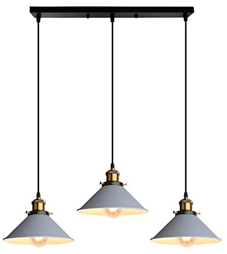 iDEGU 3-flammig Pendelleuchte, Retro Hängelampe Industrie Design Hängeleuchte 22CM Lampenschirm Vintage Lampe E27 Kronleuchter für Küche Esszimmer Café Bar Restaurant (Grau) von iDEGU