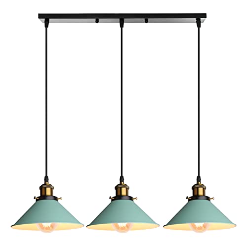 iDEGU 3-flammig Pendelleuchte, Retro Hängelampe Industrie Design Hängeleuchte 22CM Lampenschirm Vintage Lampe E27 Kronleuchter für Küche Esszimmer Café Bar Restaurant (Grün) von iDEGU