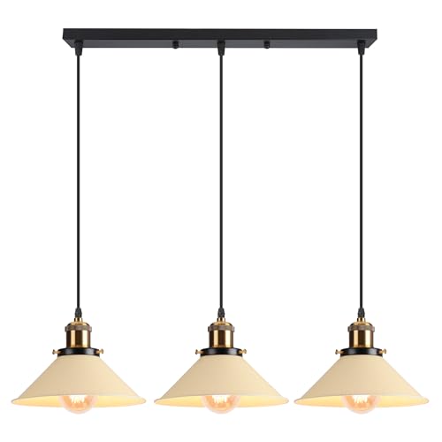 iDEGU 3-flammig Pendelleuchte, Retro Hängelampe Industrie Design Hängeleuchte 22CM Lampenschirm Vintage Lampe E27 Kronleuchter für Küche Esszimmer Café Bar Restaurant (Hellgelb) von iDEGU