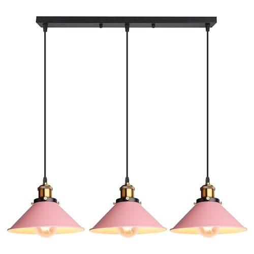 iDEGU 3-flammig Pendelleuchte, Retro Hängelampe Industrie Design Hängeleuchte 22CM Lampenschirm Vintage Lampe E27 Kronleuchter für Küche Esszimmer Café Bar Restaurant (Rosa) von iDEGU