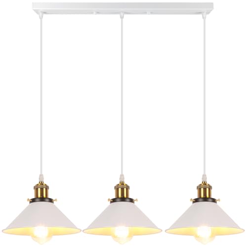 iDEGU 3-flammig Pendelleuchte, Retro Hängelampe Industrie Design Hängeleuchte 22CM Lampenschirm Vintage Lampe E27 Kronleuchter für Küche Esszimmer Café Bar Restaurant (Weiß) von iDEGU