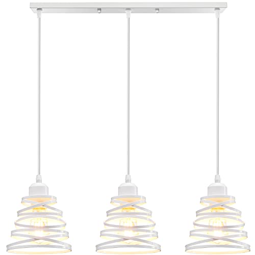 iDEGU 3-flammig Pendelleuchte Moderne Spirale Design Metall Lampenschirm E27 Vintage Lampe Industrielle Hängelampe für Schlafzimmer Wohnzimmer Küche Esszimmer (3-flammig Hängeleuchte, Schwarz, Weiß) von iDEGU