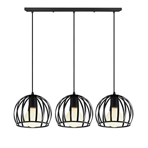 iDEGU 3-flammig Pendelleuchte Vintage Hängelampe Industrielle Käfig Lampenschirm Pendellampe aus Metall E27 Lampe für Wohnzimmer Esszimmer Küche Restaurant, 20 cm, Schwarz (50cm Stange) von iDEGU