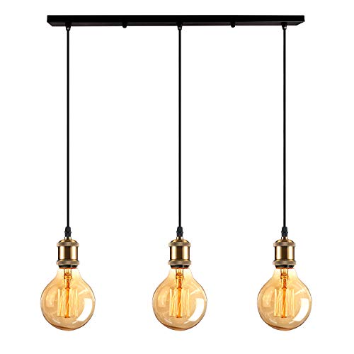 iDEGU 3-flammig Vintage Pendelleuchte, Retro Edison Hängelampe Metall LED Pendellampe Hängeleuchte mit E27 Lampenfassung Deckenfassung Lampe Sockel Fassung - Messing von iDEGU