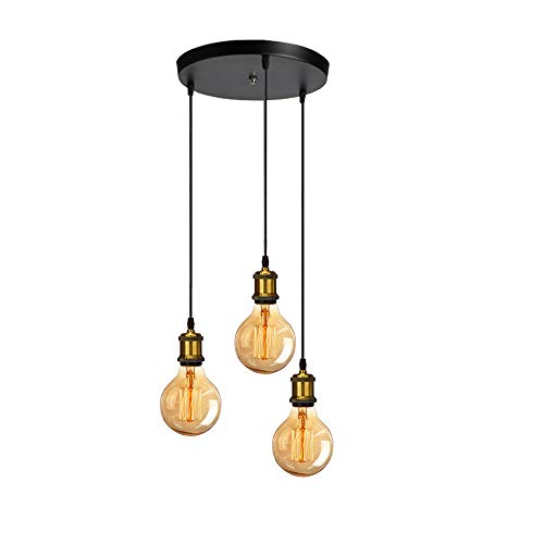 iDEGU 3-flammige Pendelleuchte Industrie Retro Kronleuchter mit E27 Fassung Edison-Stil Hängeleuchte Metall Hängelampe für Wohnzimmer Schlafzimmer Küche Esszimmer Bar Theke - Messing von iDEGU