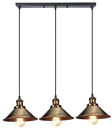 iDEGU 3-flammige Pendelleuchte Industrielle Hängelampe Stil Edison Vintage Pendellampe mit 22cm Metall Lampenschirm E27 Fassung Bronze Hängeleuchte für Esszimmer Küche Wohnzimmer (Balken) von iDEGU