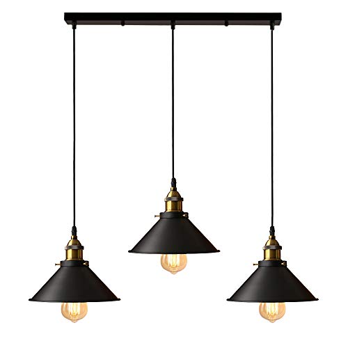 iDEGU 3-flammige Pendelleuchte Industrielle Hängelampe Style Edison Retro Pendellampe, Ø 22 Metall Hängeleuchte, Schwarz von iDEGU