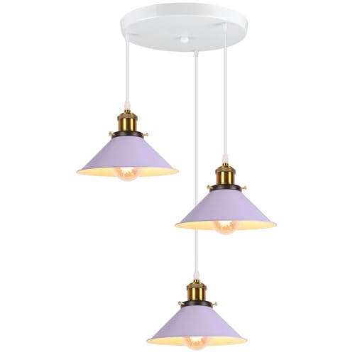 iDEGU 3-flammige Pendelleuchte Retro, Vintage Hängelampe 22cm Lampenschirm aus Metall Moderne Deckenleuchte E33 Hängeleuchte für Küche Esszimmer Wohnzimmer Schlafzimmer Restaurant (Lila) von iDEGU