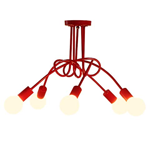 iDEGU 5 Lampen, moderne Deckenleuchte, Vintage, Kronleuchter, Deckenleuchte, E27, Retro, für Wohnzimmer, Esszimmer, Schlafzimmer, Hotel, Innendekoration, 70 cm, Rot (ohne Leuchtmittel) von iDEGU