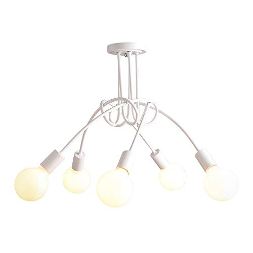 iDEGU 5 Lampen, moderne Deckenleuchte, Vintage, Kronleuchter, Deckenleuchte, E27, Retro, für Wohnzimmer, Esszimmer, Schlafzimmer, Hotel, Innendekoration, 70 cm, weiß (ohne Leuchtmittel) von iDEGU