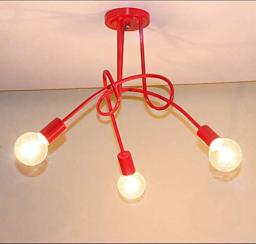 iDEGU Industrielle Retro-Deckenleuchte aus Metall Kronleuchter Lampenschirm E27 Moderne Pendelleuchte für Wohnzimmer Schlafzimmer Esszimmer (Rot, 3 Lampen) ohne Leuchtmittel von iDEGU
