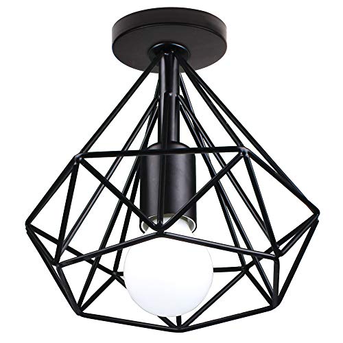 iDEGU Deckenleuchte, Retro, Industrie, Ø20 cm, Lampenschirm aus Metall, Design Käfig, Diamant, Kronleuchter, Deckenlampe für Schlafzimmer, Wohnzimmer, Flur (schwarz) von iDEGU