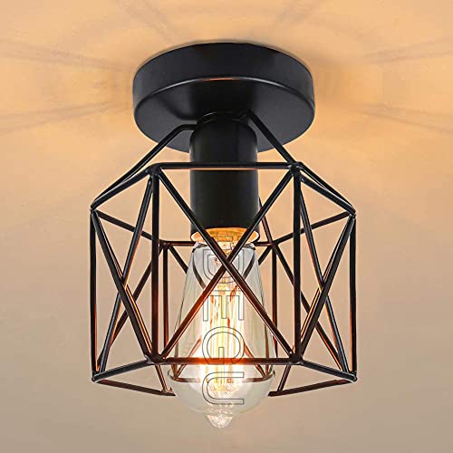 iDEGU Deckenleuchte, industriell, Retro, Eisen, 15 cm, Käfig-Design, Vintage, Lampenschirm für Küche, Eingangsbereich, Schlafzimmer, Café (Schwarz, Sechskante) von iDEGU