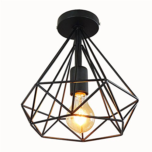 iDEGU Deckenleuchte Industrie Deckenlampe Diamant-form Lampenschirm Retro Lampe für schlafzimmer wohnzimmer flur, 25 cm, schwarz von iDEGU