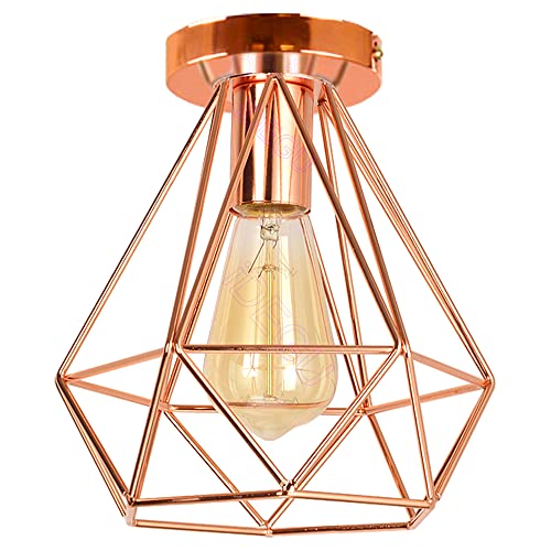 iDEGU Deckenleuchte Retro Ø200 mm E27 Licht Vintage Metall Käfig Hängeleuchte Diamantform Deckenlampe für Schlafzimmer, Café, Bar, Restaurant, Küche - Roségold von iDEGU