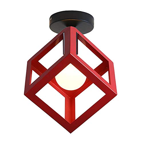 iDEGU Retro Deckenleuchte im Geometrischen Design Moderne Deckenlampe mit Würfel Lampenschirm Vintage Lampe E27 Deckenleuchte für Schlafzimmer Wohnzimmer Flur Küche Café Restaurant, 16 cm, Rot von iDEGU