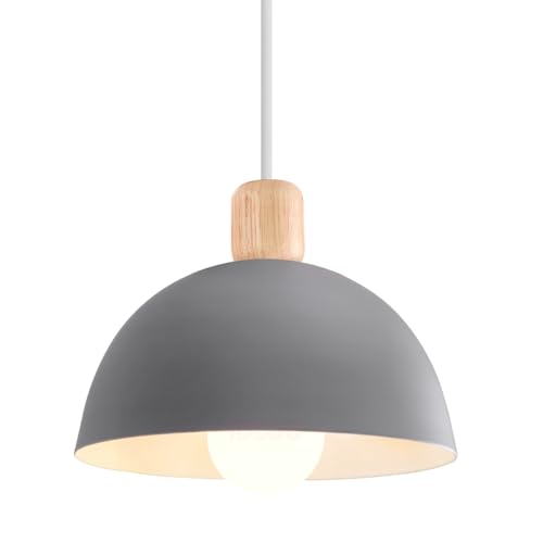 iDEGU Ø20cm Hängelampe Retro E27 LED Hängeleuchte Moderne Skandinavisch Deckenleuchte aus Metall Holz Pendelleuchte für Schlafzimmer Esszimmer Küche Restaurant (Grau, 1 Stück) von iDEGU