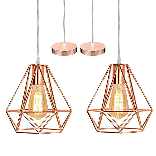 iDEGU 2 Stück Hängelampe Vintage Lampe im Industrie Design Käfig Lampenschirm aus Metall E27 Pendelleuchte Vintage Hängeleuchte für Esszimmer Küche Schlafzimmer Wohnzimmer (25cm, Roségold) von iDEGU