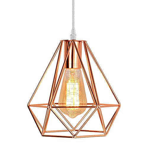 iDEGU Hängeleuchte Modern Kronleuchter Industrie Lampenschirm in Käfigform Metall Pendelleuchte Dekoration für Schlafzimmer, Wohnzimmer, Esszimmer, Roségold (20 cm) von iDEGU