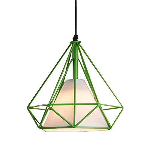 iDEGU Hängeleuchte Vintage Kronleuchter Deckenleuchte Käfig aus Metall Retro E27 Deckenlampen in Diamantform mit Stoffschirm 25 cm (grün) von iDEGU