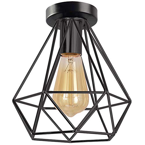 iDEGU Industrial Deckenleuchte Retro Deckenlampe Schwarz Käfig Stil Lampenschirm aus Metall E27 Fassung lampe wohnzimmer für Balkon Flur Badezimmer Eingang Küche, Ø 20 CM von iDEGU