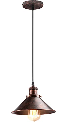 iDEGU Industrie Pendelleuchte Design Edison Retro Hängelampe aus Metall Vintage Deckenleuchte E27 Hängeleuchte für Esszimmer Küche Wohnzimmer (Rost, 1 Stück) von iDEGU