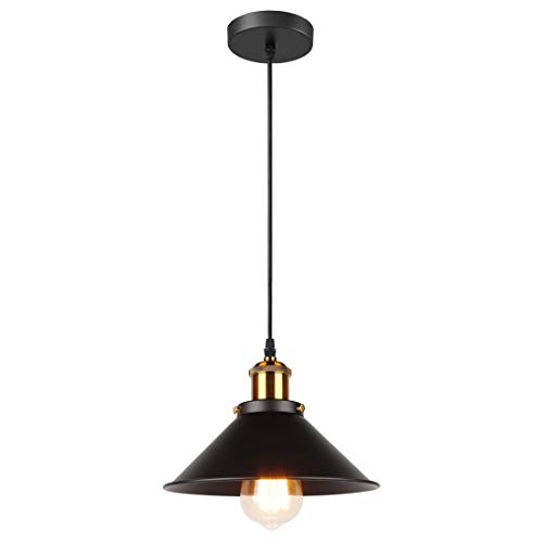 iDEGU Industrie Pendelleuchte Design Edison Retro Hängelampe aus Metall Vintage Deckenleuchte E27 Hängeleuchte für Esszimmer Küche Wohnzimmer (Schwarz, 1 Stück) von iDEGU