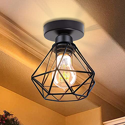 iDEGU Industrielle Deckenleuchte, Ø 16 cm, Kronleuchter E27, Hängeleuchte, Retro, Schwarz, Lampenschirm Käfig Deckenbeleuchtung für Schlafzimmer Wohnzimmer Café Bar (Design B) von iDEGU