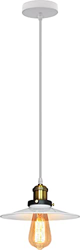 iDEGU Kronleuchter Industrial Retro Hängeleuchte Edison Ø 22 cm Vintage Lampe Deckenlampe mit Kabel verstellbar E27 Deckenleuchte für Esszimmer Wohnzimmer Küche Café Bar (weiß, 1 Licht) von iDEGU