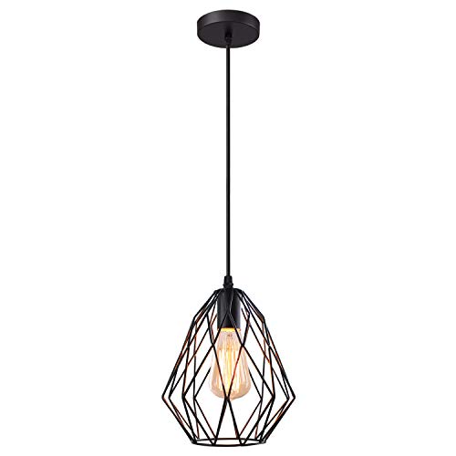 iDEGU Kronleuchter Vintage Pendelleuchte Industrielle Creative Lampe Deckenleuchte Design Käfig E27 Dekoration Beleuchtung Lampenschirm aus Metall für Wohnzimmer Schlafzimmer Ø 21 cm (schwarz) von iDEGU