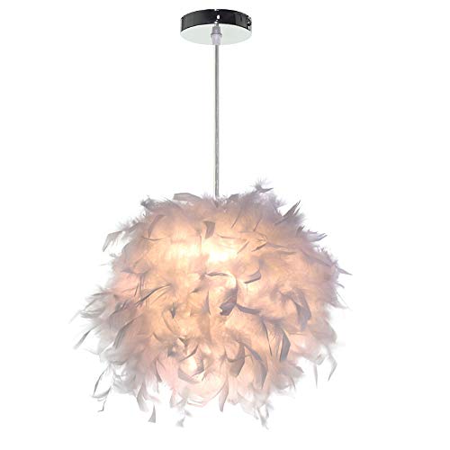 iDEGU Moderne Hängelampe Feder Ø 25CM Pendelleuchte Kronleuchter Lampenschirm Weiß E27 Lampe für Schlafzimmer von iDEGU