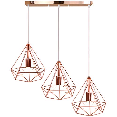 iDEGU Moderne Pendelleuchte, E27, Kronleuchter, Deckenleuchte, Lampenschirm, Diamantform, Eisen, Retro, Roségold, Deckenleuchte, Dekoration, Beleuchtung für Schlafzimmer, Küche, Wohnzimmer (Halterung iDEGU Moderne Pendelleuchte, E27, Kronleuchter, Deckenleuchte, Lampenschirm, Diamantform, Eisen, Retro, Roségold, Deckenleuchte, Dekoration, Beleuchtung für Schlafzimmer, Küche, Wohnzimmer (Halterung von iDEGU