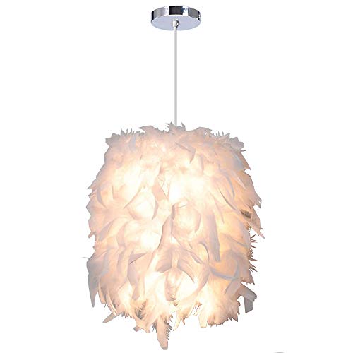 iDEGU Moderne Pendelleuchte Hängelampe Feder in Weiß Lampe für Schlafzimmer, Wohnzimmer - Ø 22 cm von iDEGU