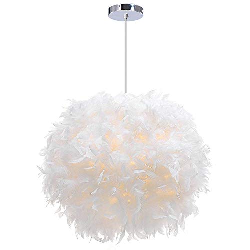 iDEGU Moderne Pendelleuchte, Ø 30 cm Hängelampe aus Federn Kugel Lampenschirm E27 Deckenleuchte Kronleuchter für Schlafzimmer, Wohnzimmer (Weiß) iDEGU Moderne Pendelleuchte, Ø 30 cm Hängelampe aus Federn Kugel Lampenschirm E27 Deckenleuchte Kronleuchter für Schlafzimmer, Wohnzimmer (Weiß) von iDEGU