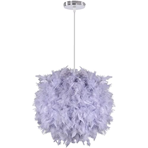 iDEGU Moderne Pendelleuchte, Ø 30 cm Hängelampe aus Federn Kugel Lampenschirm E27 Deckenleuchte Kronleuchter für Schlafzimmer, Wohnzimmer (Grau) von iDEGU