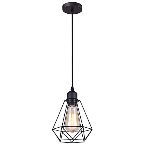 iDEGU Pendelleuchte, Industrielle Vintage Hängeleuchte E27 Metall Pendellampe in Käfig Form Retro Hängelampe für zu Hause Restaurant, Durchmesser 20cm, Schwarz iDEGU Pendelleuchte, Industrielle Vintage Hängeleuchte E27 Metall Pendellampe in Käfig Form Retro Hängelampe für zu Hause Restaurant, Durchmesser 20cm, Schwarz von iDEGU