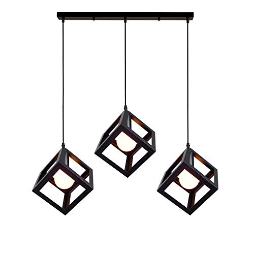 iDEGU Pendelleuchte 3 flammige Hängeleuchte Vintage Geometrischer Stil Hängelampe in Würfel Form Retro Pendellampe für Schlafzimmer, Wohnzimmer, Esszimmer, Küche - 16 cm, schwarz von iDEGU