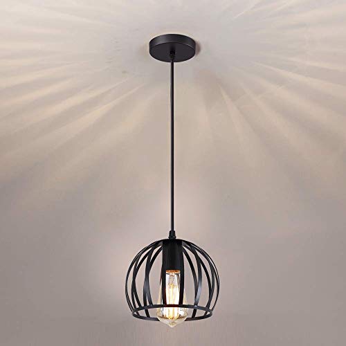 iDEGU Pendelleuchte Industrielle Deckenlampe aus Metall in Form eines Käfigs Vintage Hängelampe für Schlafzimmer, Wohnzimmer, Küche, Esszimmer, Restaurant, 20 cm (Cage B – schwarz) von iDEGU