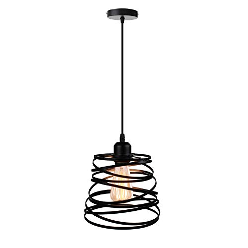 iDEGU Pendelleuchte Moderne Ø 20CM Spirale Design Lampenschirm Metall E27 Hängelampe Vintage für Schlafzimmer Wohnzimmer, Schwarz von iDEGU