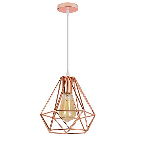 iDEGU Pendelleuchte Vintage Hängelampe in Form eines Käfigs Lampe Kronleuchter für Wohnzimmer, Schlafzimmer, Esszimmer, Ø20cm ​(Roségold) von iDEGU