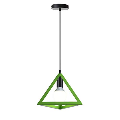 iDEGU Pendelleuchte Vintage Lampenschirm aus Metall Retro E27 Hängelampe mit Geometrischen Dreieck Design Industrielle Deckenleuchte Hängeleuchte für Schlafzimmer, Wohnzimmer, Restaurant, 16 cm, Grün von iDEGU
