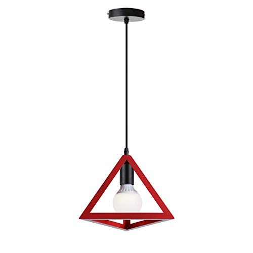 iDEGU Pendelleuchte Vintage Lampenschirm aus Metall Retro E27 Hängelampe mit Geometrischen Dreieck Design Industrielle Deckenleuchte Hängeleuchte für Schlafzimmer, Wohnzimmer, Restaurant, 16 cm, Rot von iDEGU