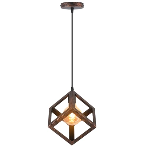 iDEGU Pendelleuchte Vintage Lampenschirm aus Metall Retro Hängelampe mit Geometrischen WürfelDesign Industrielle Deckenleuchte Hängeleuchte für Schlafzimmer Wohnzimmer Restaurant, 16cm, Rost Schwarz iDEGU Pendelleuchte Vintage Lampenschirm aus Metall Retro Hängelampe mit Geometrischen WürfelDesign Industrielle Deckenleuchte Hängeleuchte für Schlafzimmer Wohnzimmer Restaurant, 16cm, Rost Schwarz von iDEGU