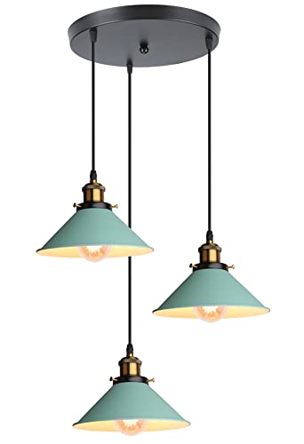 iDEGU Retro 3-flammige Pendelleuchte, Industrial Hängelampe E27 Deckenleuchte Metall Lampenschirm 22cm Design Edison Vintage Lampe Hängeleuchte für Küche Esszimmer Schlafzimmer Flur (Grün) von iDEGU
