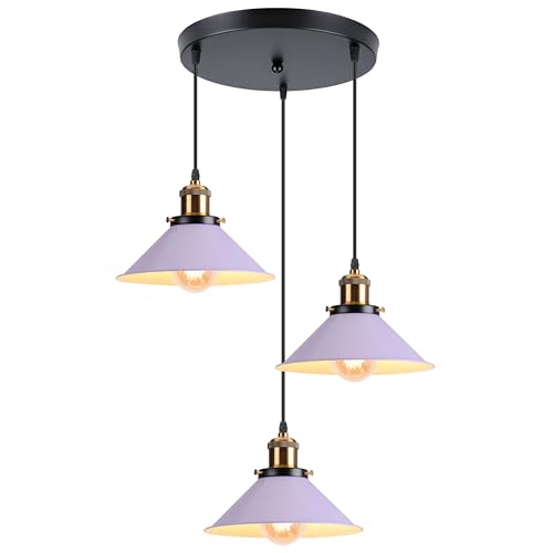 iDEGU Retro 3-flammige Pendelleuchte, Industrial Hängelampe E27 Deckenleuchte Metall Lampenschirm 22cm Design Edison Vintage Lampe Hängeleuchte für Küche Esszimmer Schlafzimmer Flur (Lila) von iDEGU