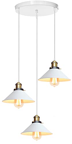 iDEGU Retro 3-flammige Pendelleuchte, Industrial Hängelampe E27 Deckenleuchte Metall Lampenschirm 22cm Design Edison Vintage Lampe Hängeleuchte für Küche Esszimmer Schlafzimmer Flur (Weiß) von iDEGU